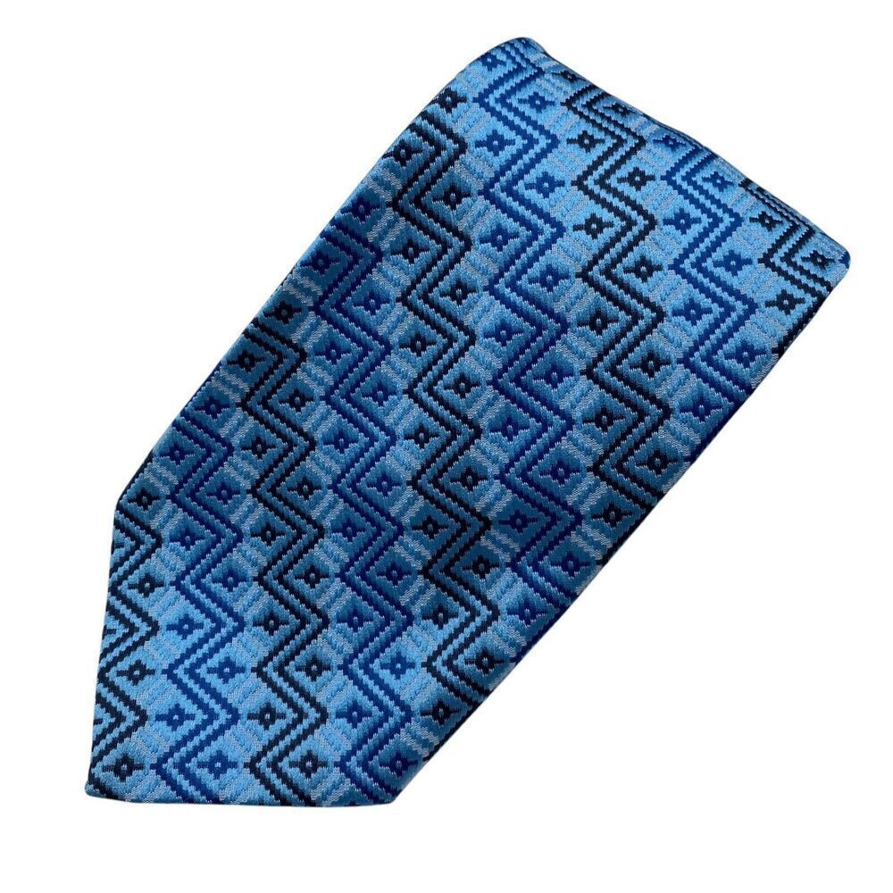 Vtg Sears The Men's Store Tie Necktie Polyester Blue Geometric Stripes Mod 70s